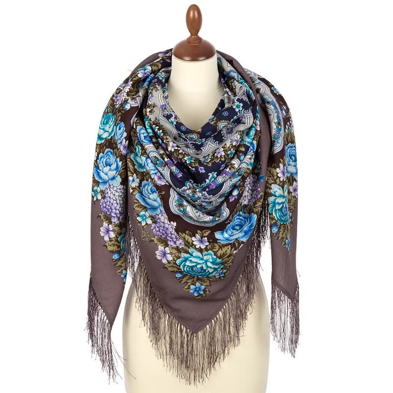 Pavlovo Posad Russian Shawl 100% Wool Scarf Silk Tassels 146x146 cm 1800-1 Queen