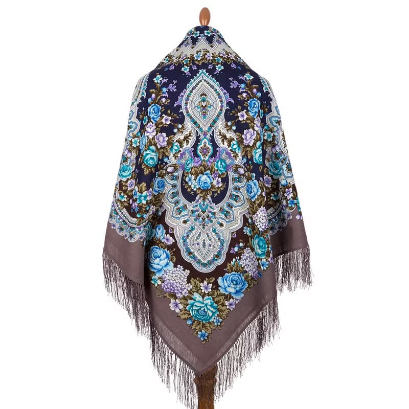 Pavlovo Posad Russian Shawl 100% Wool Scarf Silk Tassels 146x146 cm 1800-1 Queen