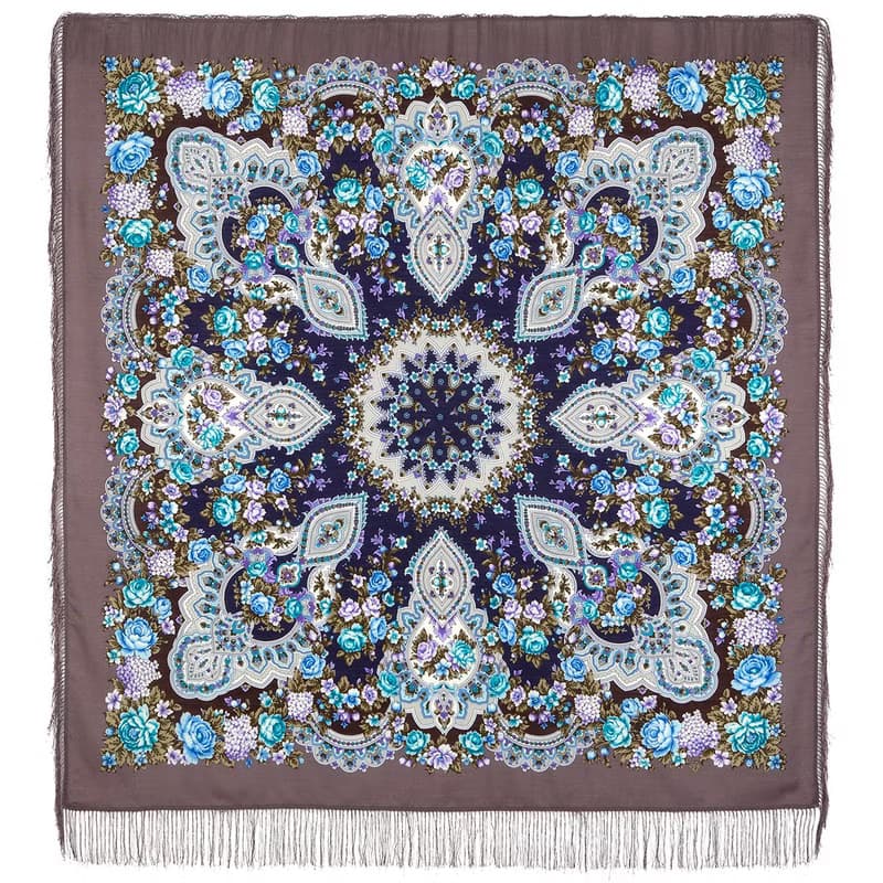 Pavlovo Posad Russian Shawl 100% Wool Scarf Silk Tassels 146x146 cm 1800-1 Queen