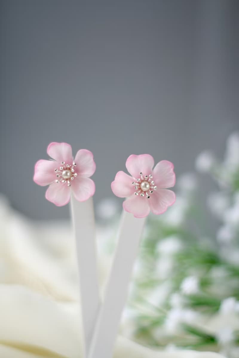 Cherry blossom earrings, Sakura earrings, Flower Earrings, Clip-on earrings