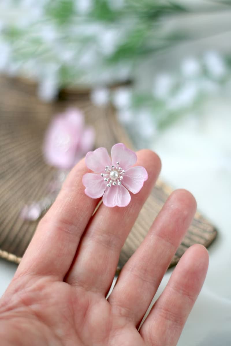 Cherry blossom earrings, Sakura earrings, Flower Earrings, Clip-on earrings