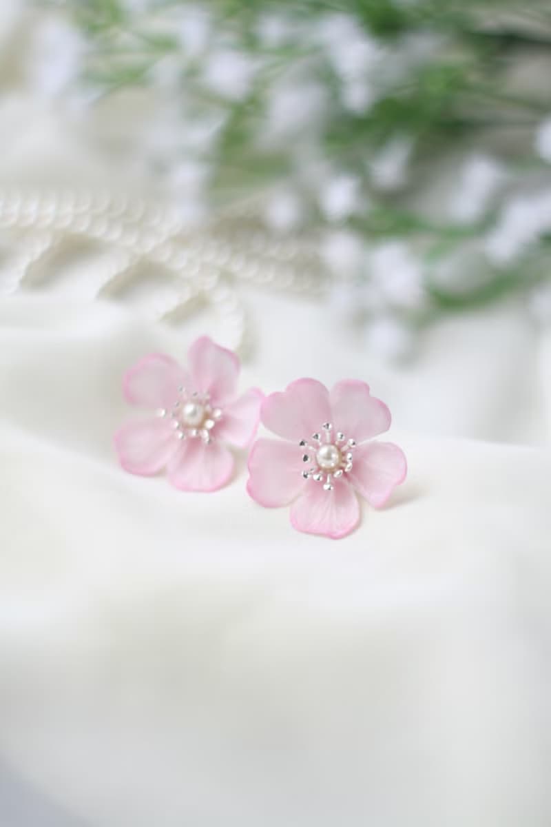 Cherry blossom earrings, Sakura earrings, Flower Earrings, Clip-on earrings