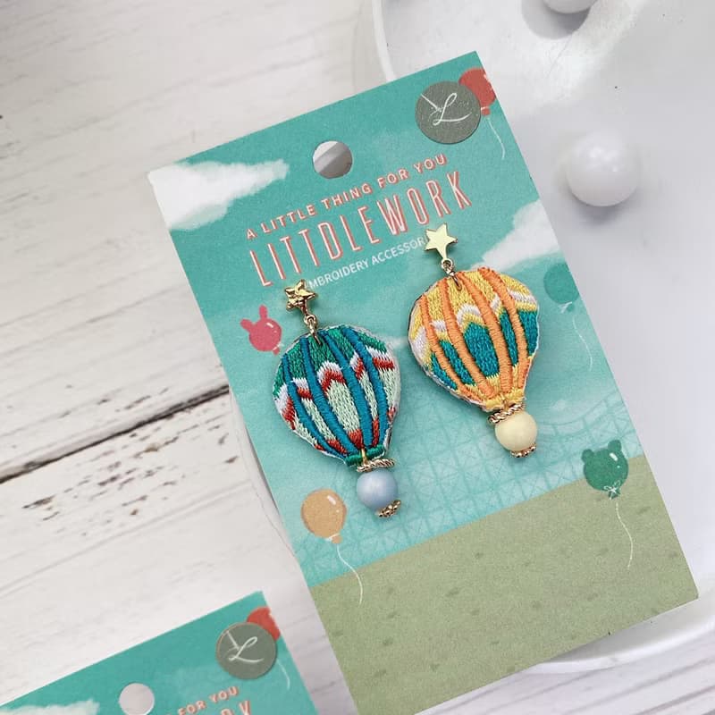 刺繡耳環 | 耳夾 / 耳釘 - 熱氣球 | Littdlework