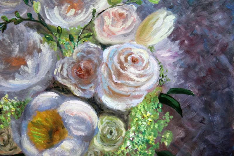 White Peonies and Roses painting Original Flowers Art Bouquet Artwork Floral art