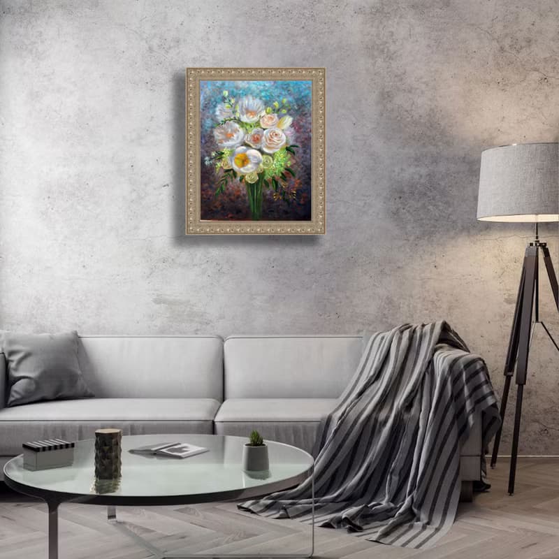 White Peonies and Roses painting Original Flowers Art Bouquet Artwork Floral art