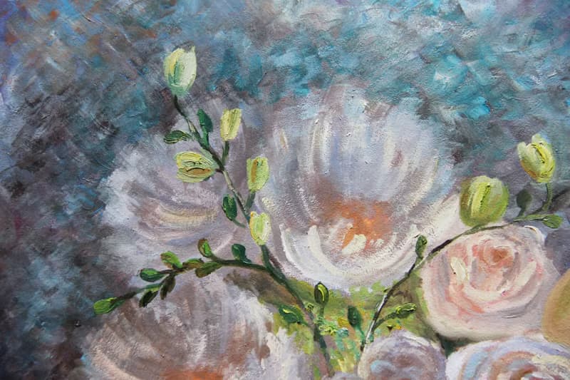 White Peonies and Roses painting Original Flowers Art Bouquet Artwork Floral art
