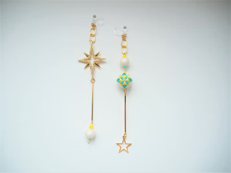 tachibanaya Blue Star Japanese TEMARI アシンメトリー earrings 日本的傳統工藝 手鞠球 刺繡 耳環