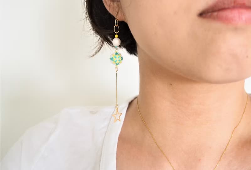 tachibanaya Blue Star Japanese TEMARI アシンメトリー earrings 日本的傳統工藝 手鞠球 刺繡 耳環