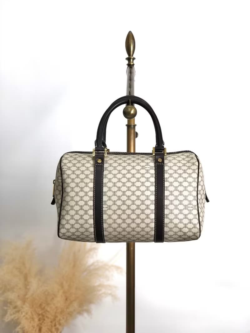 【 日本直送　名牌中古包 】CELINE セリーヌ マカダム ハンドバッグ ホワイト PVC レザー ミニボストン vintage ヴィンテージ  yci5hj