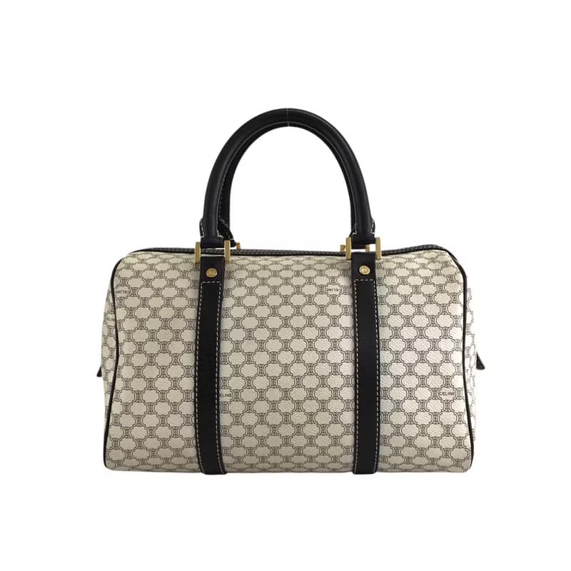 【 日本直送　名牌中古包 】CELINE セリーヌ マカダム ハンドバッグ ホワイト PVC レザー ミニボストン vintage ヴィンテージ  yci5hj