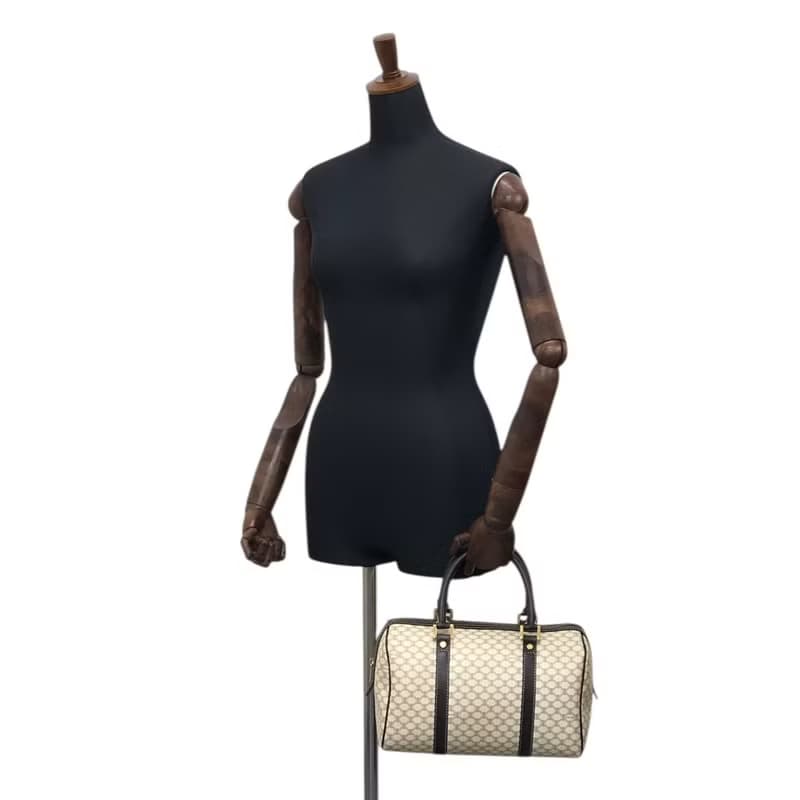 【 日本直送　名牌中古包 】CELINE セリーヌ マカダム ハンドバッグ ホワイト PVC レザー ミニボストン vintage ヴィンテージ  yci5hj