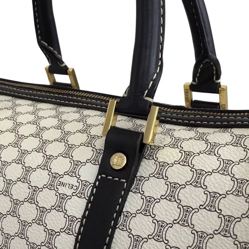 【 日本直送　名牌中古包 】CELINE セリーヌ マカダム ハンドバッグ ホワイト PVC レザー ミニボストン vintage ヴィンテージ  yci5hj