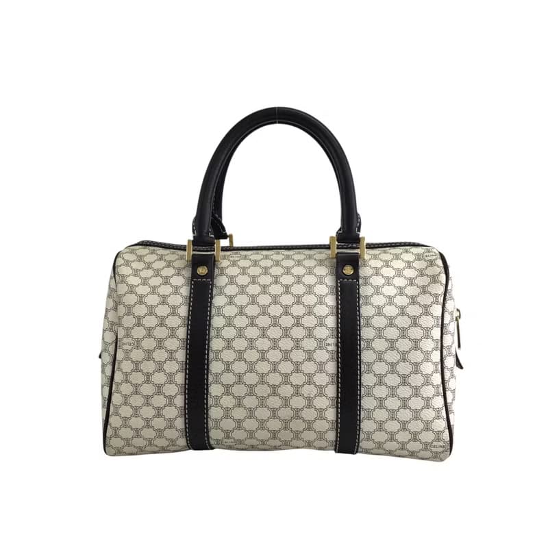【 日本直送　名牌中古包 】CELINE セリーヌ マカダム ハンドバッグ ホワイト PVC レザー ミニボストン vintage ヴィンテージ  yci5hj