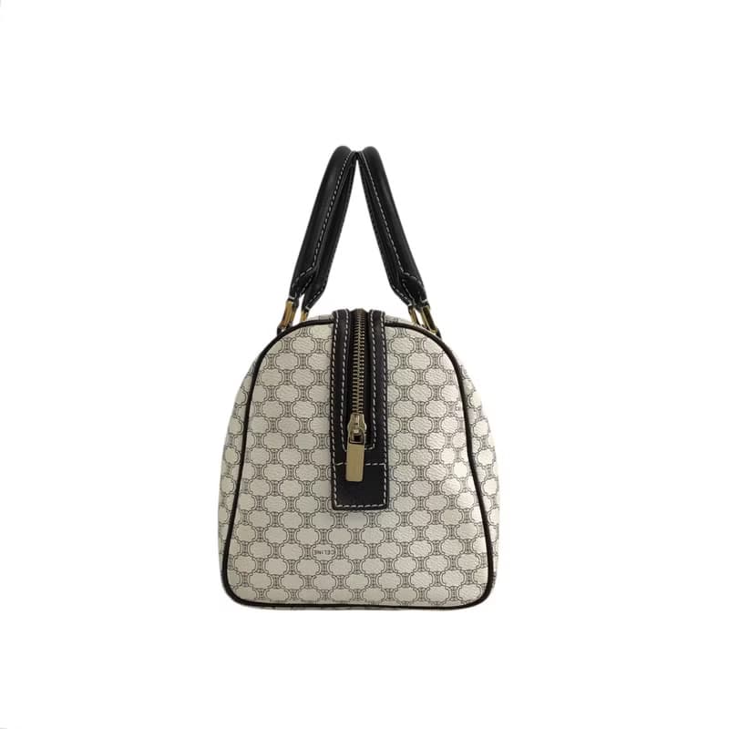 【 日本直送　名牌中古包 】CELINE セリーヌ マカダム ハンドバッグ ホワイト PVC レザー ミニボストン vintage ヴィンテージ  yci5hj