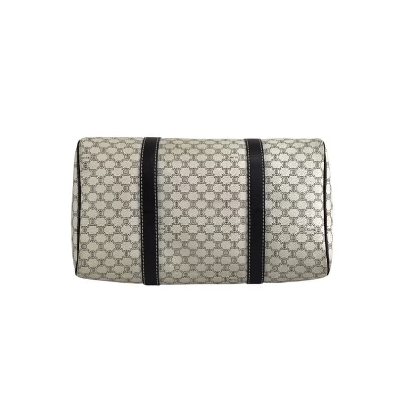 【 日本直送　名牌中古包 】CELINE セリーヌ マカダム ハンドバッグ ホワイト PVC レザー ミニボストン vintage ヴィンテージ  yci5hj