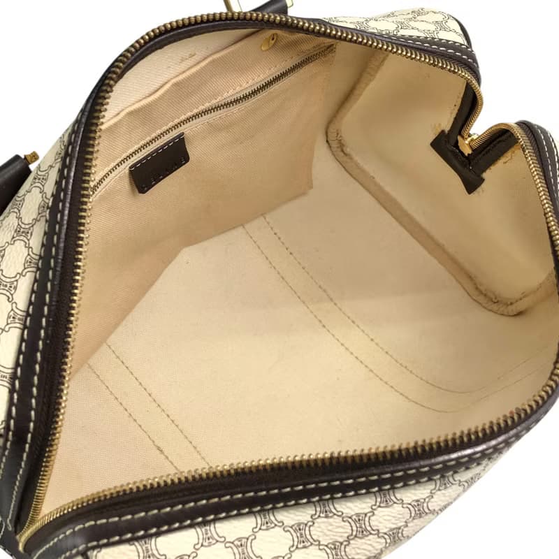 【 日本直送　名牌中古包 】CELINE セリーヌ マカダム ハンドバッグ ホワイト PVC レザー ミニボストン vintage ヴィンテージ  yci5hj