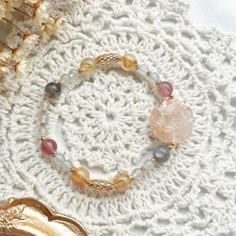 春聲・花夢 櫻花瑪瑙 牡丹花手鍊 天然石手串 草莓晶 太陽石