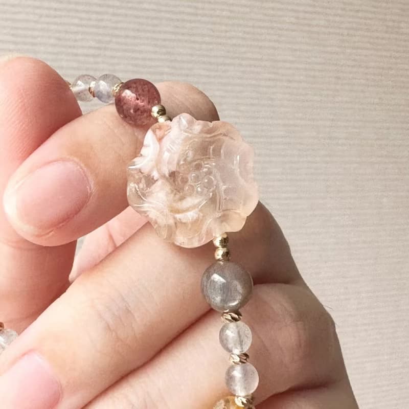 春聲・花夢 櫻花瑪瑙 牡丹花手鍊 天然石手串 草莓晶 太陽石