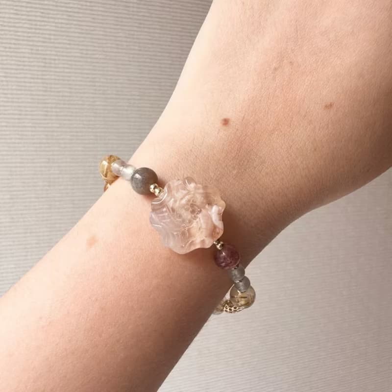 春聲・花夢 櫻花瑪瑙 牡丹花手鍊 天然石手串 草莓晶 太陽石