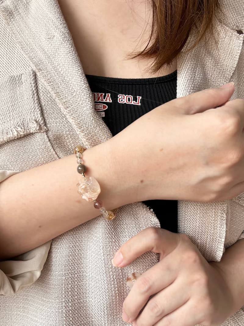 春聲・花夢 櫻花瑪瑙 牡丹花手鍊 天然石手串 草莓晶 太陽石