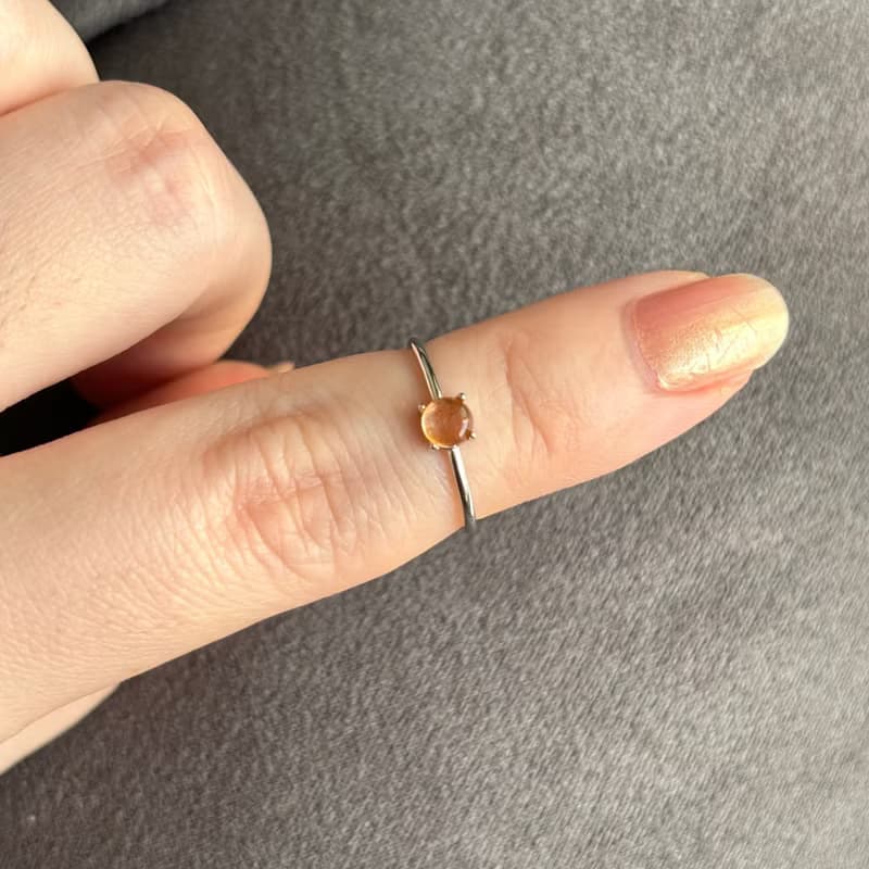 鍍銠+SV925 高等級 坦桑尼亞太陽石 迷你寶石戒