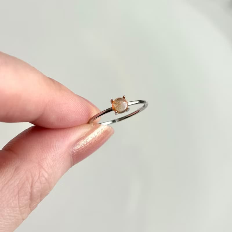 鍍銠+SV925 高等級 坦桑尼亞太陽石 迷你寶石戒