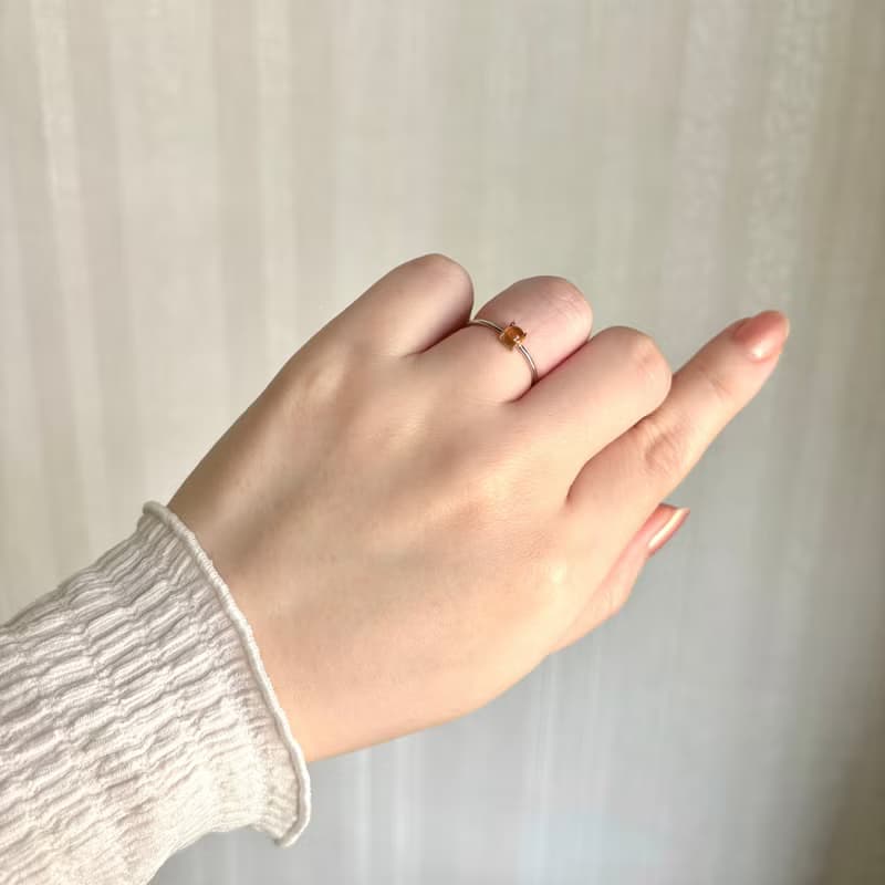 鍍銠+SV925 高等級 坦桑尼亞太陽石 迷你寶石戒