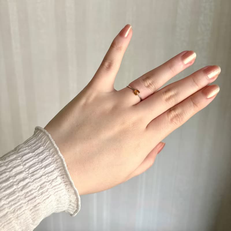 鍍銠+SV925 高等級 坦桑尼亞太陽石 迷你寶石戒