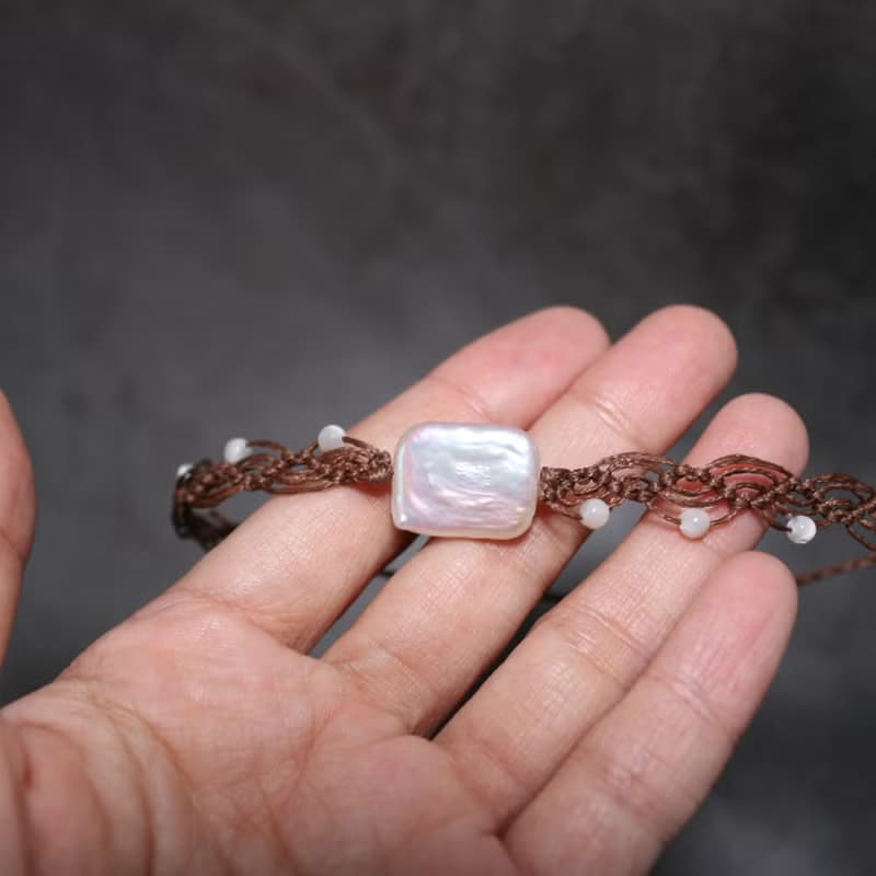 天然石巴洛克珍珠蠟線編織頸鏈手鍊