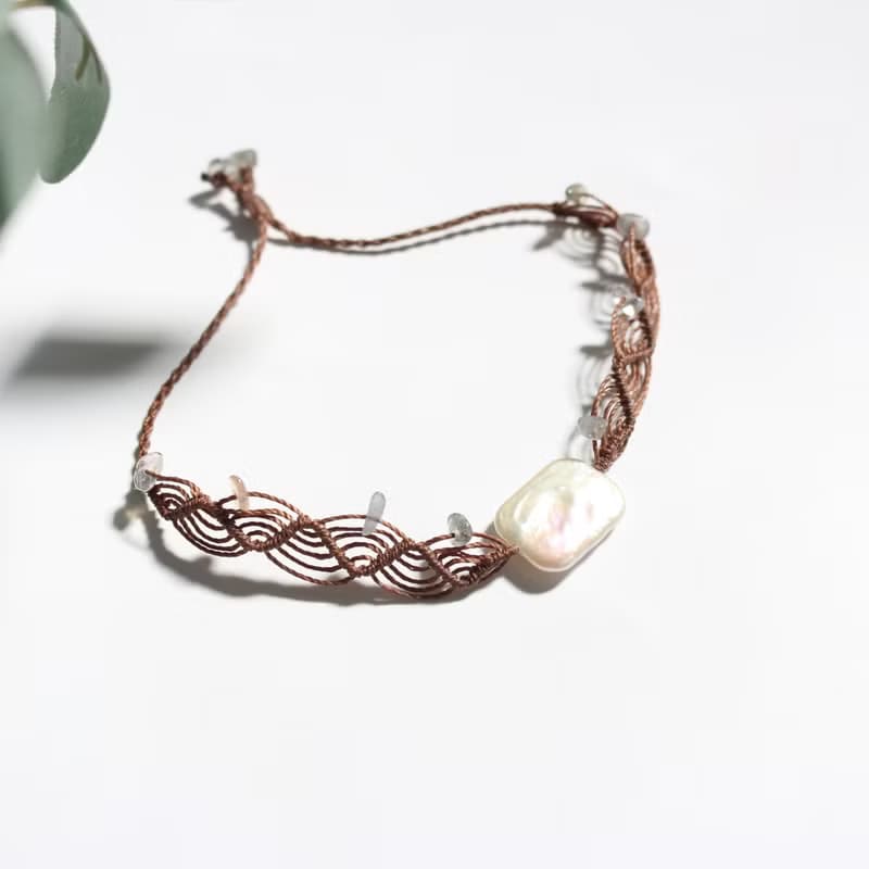 天然石巴洛克珍珠蠟線編織頸鏈手鍊