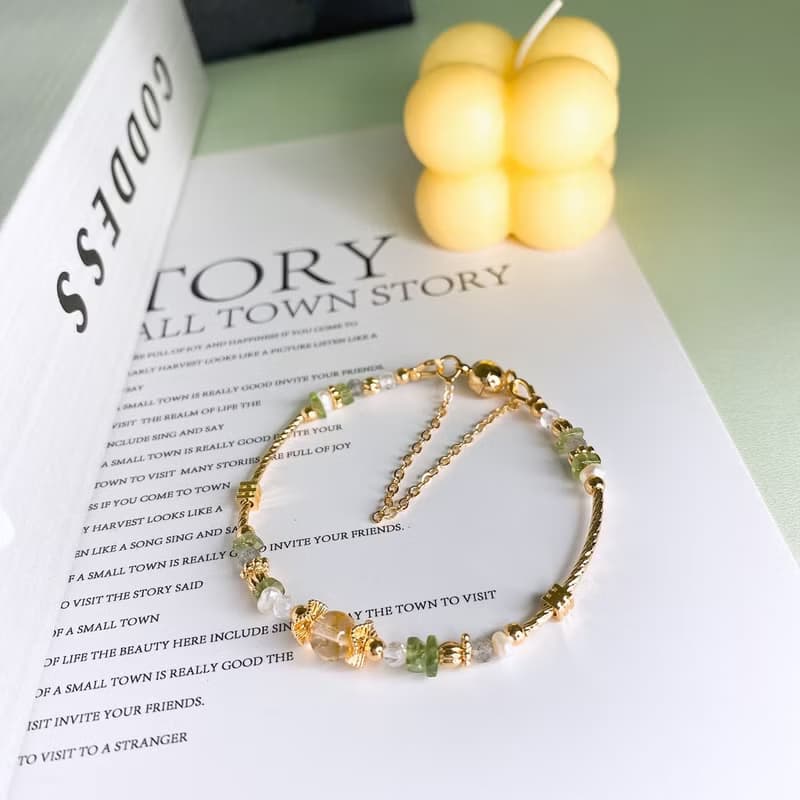松間微曦 黃水晶 綠磷灰石 天然珍珠 拉長石 磁吸扣水晶手鍊