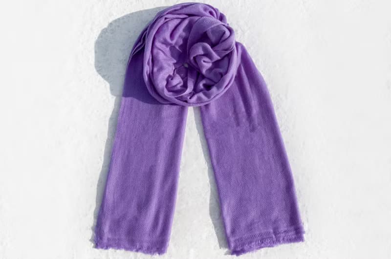 頂級喀什米爾Cashmere 秋冬保暖 羊絨圍巾Pashmina 克什米爾羊絨圍巾/純羊毛圍巾披巾/戒指絨披肩-芋頭紫色