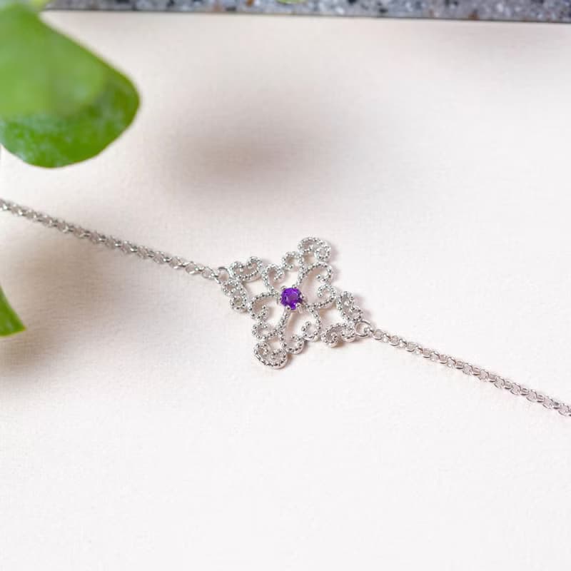 紫水晶925純銀蕾絲宮廷風格手鍊