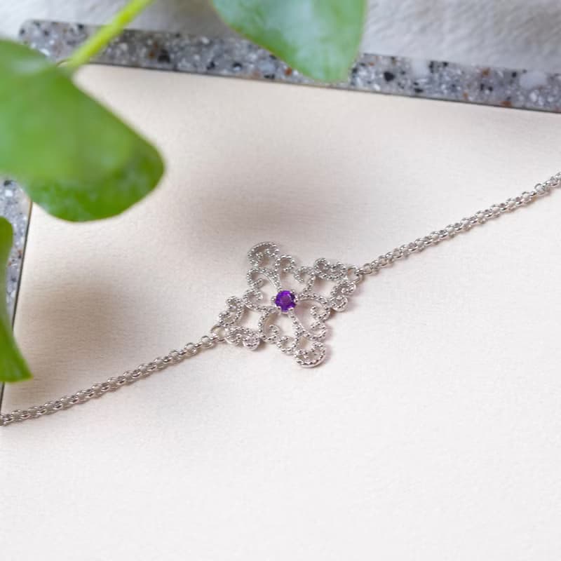 紫水晶925純銀蕾絲宮廷風格手鍊
