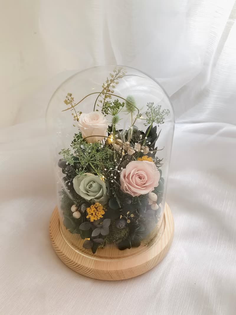 小夜燈 小圓球 生日禮物 情人節 母親節禮物 乾燥花 永生花玻璃罩