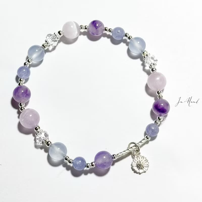 紫羅蘭漸層-超七料紫水晶.藍玉髓.紫鋰輝-純銀設計款手鍊