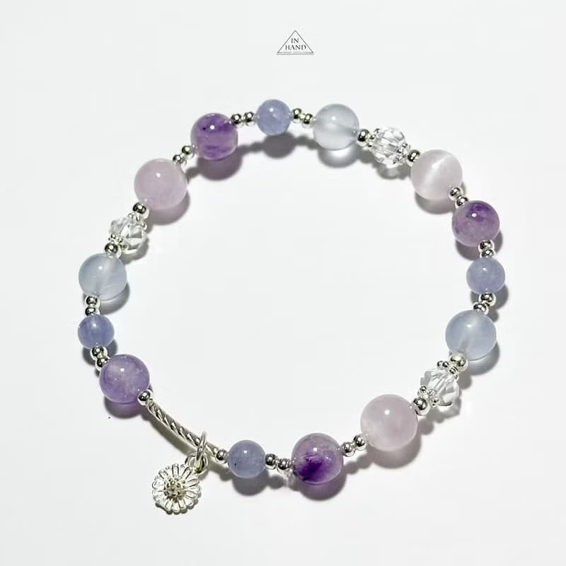 紫羅蘭漸層-超七料紫水晶.藍玉髓.紫鋰輝-純銀設計款手鍊