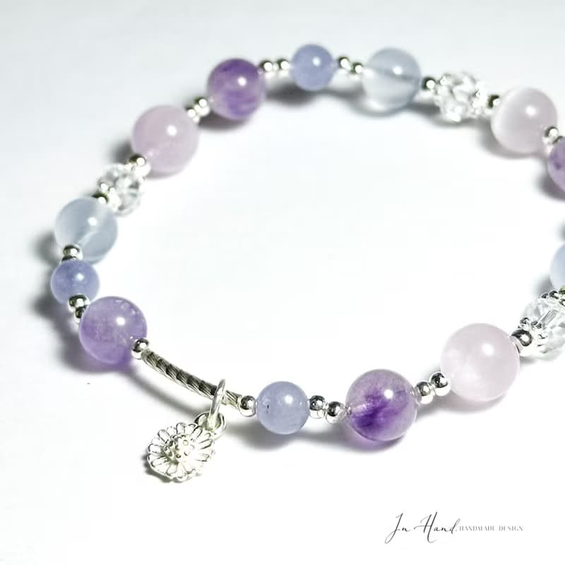 紫羅蘭漸層-超七料紫水晶.藍玉髓.紫鋰輝-純銀設計款手鍊