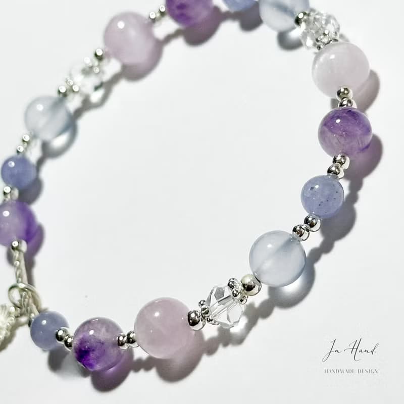 紫羅蘭漸層-超七料紫水晶.藍玉髓.紫鋰輝-純銀設計款手鍊