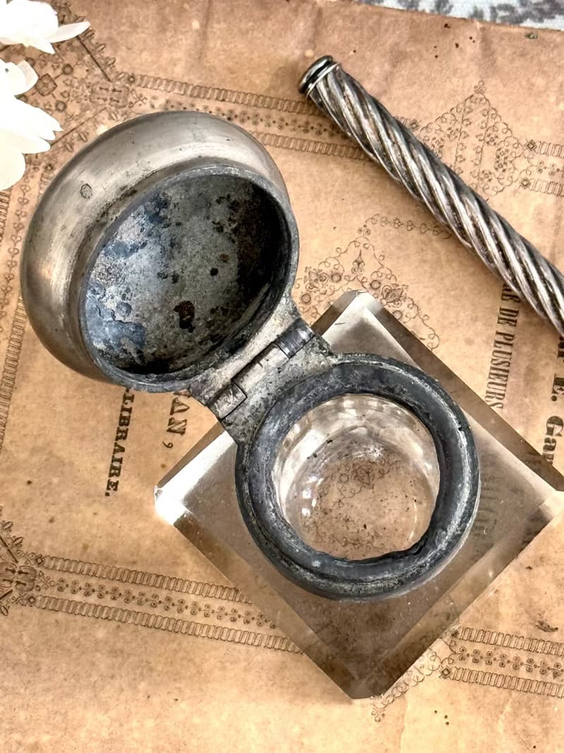 40787-經典法國古董裝飾藝術時期玻璃墨水瓶