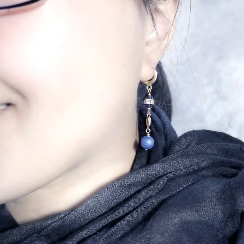 VIIART。天狼星。藍砂青金石黃銅耳環-可改夾式