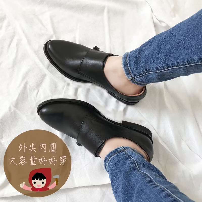 全真皮雙扣孟克鞋-黑 女鞋皮鞋