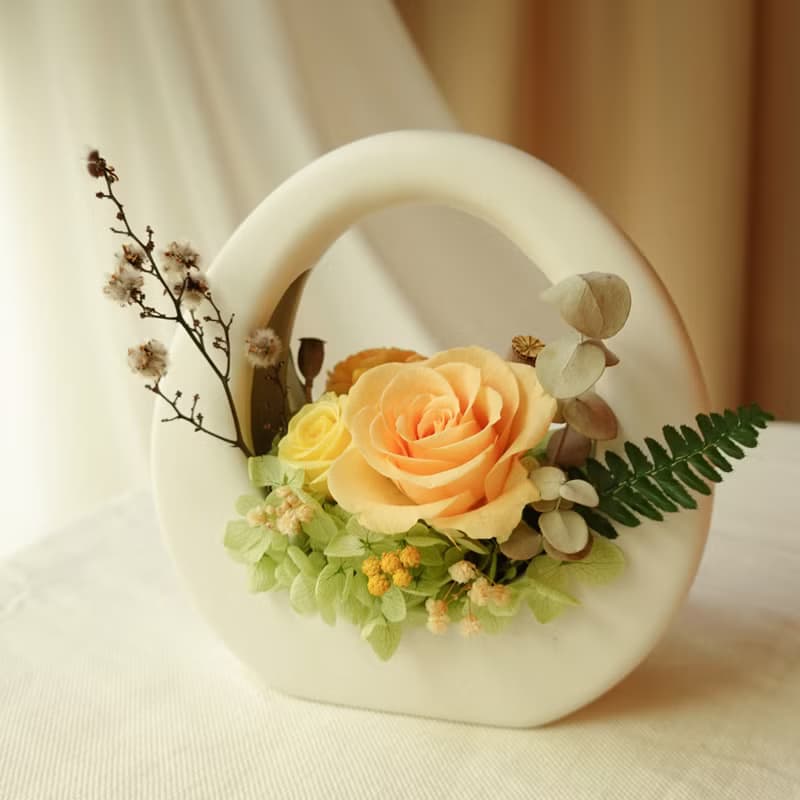 永生花特色O型小提籃-南瓜橘