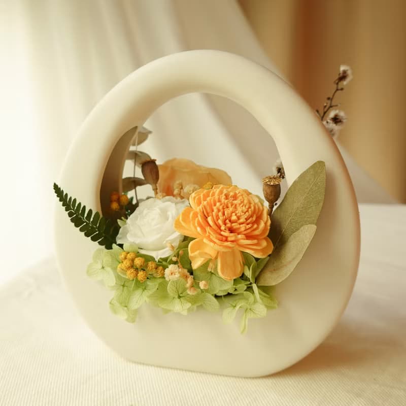 永生花特色O型小提籃-南瓜橘