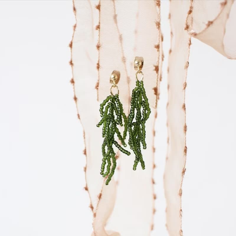串珠耳飾_松葉/深綠色/beading earing