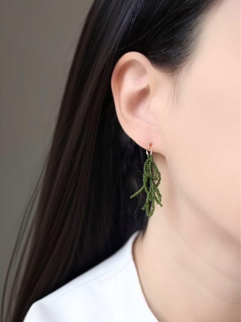 串珠耳飾_松葉/深綠色/beading earing