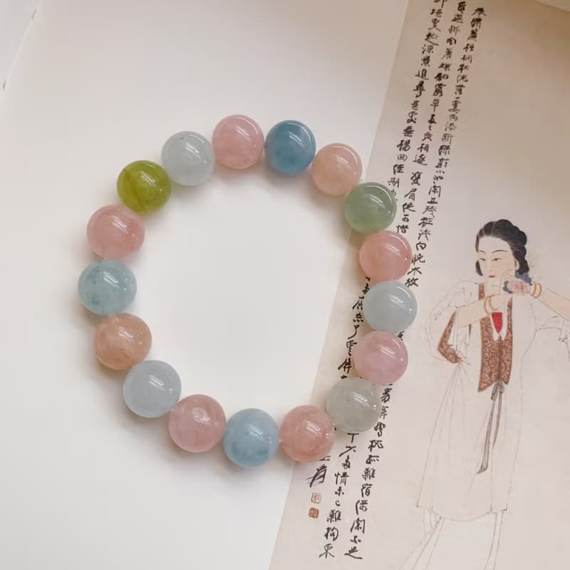 天然摩根石10.5mm奶油款手鏈 文藝生日禮物手串 甜美可愛少女心