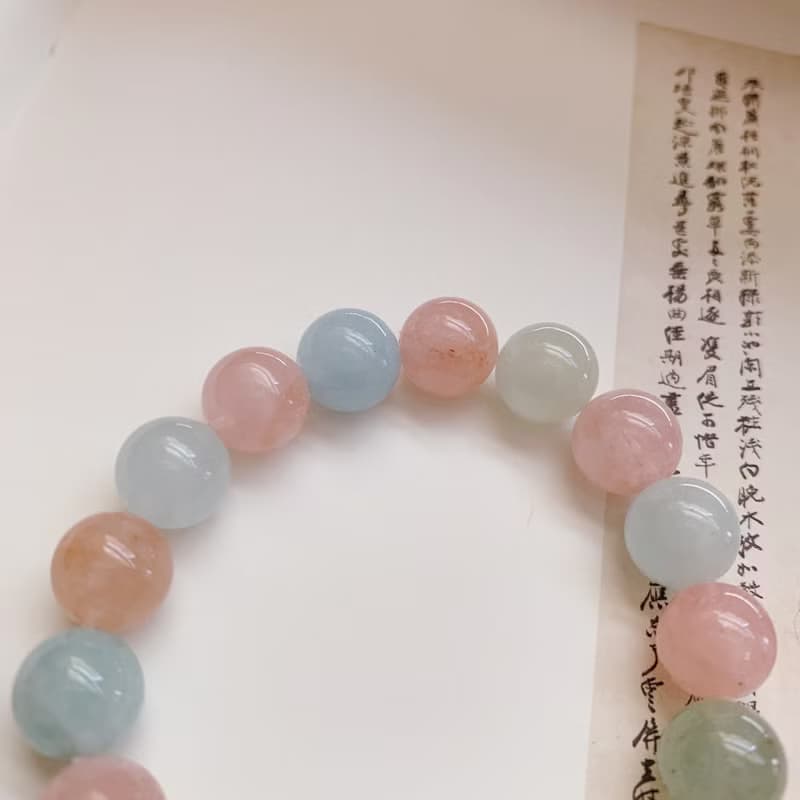 天然摩根石10.5mm奶油款手鏈 文藝生日禮物手串 甜美可愛少女心