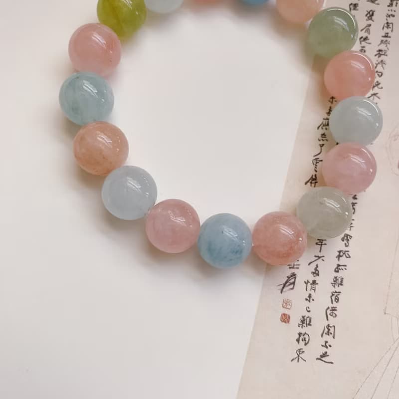 天然摩根石10.5mm奶油款手鏈 文藝生日禮物手串 甜美可愛少女心