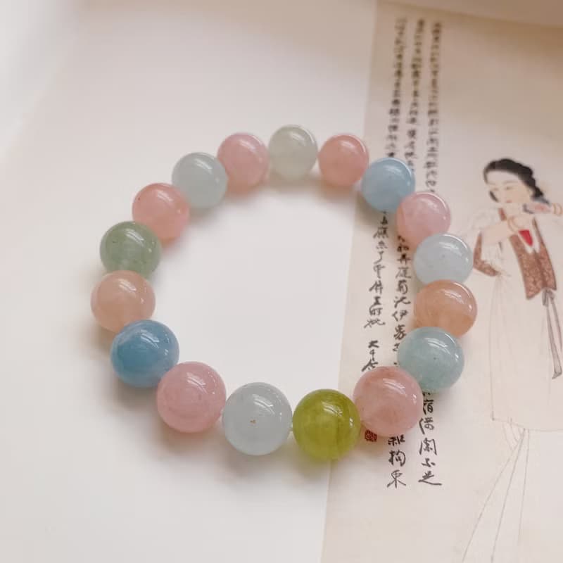 天然摩根石10.5mm奶油款手鏈 文藝生日禮物手串 甜美可愛少女心